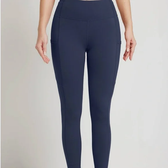 Baleaf Deep Blue High Rise Leggings, Wide Waistband, 5 Pockets, Doesn’t Ride Up - Picture 2 of 9